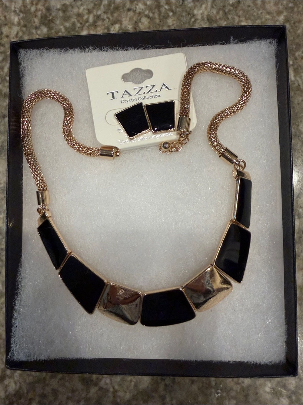 Black and Gold Statement Necklace Set by Tazzo